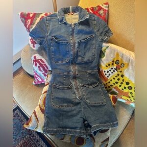 Free People Crvy Denim Short Sleeve Jumpsuit Romper XS